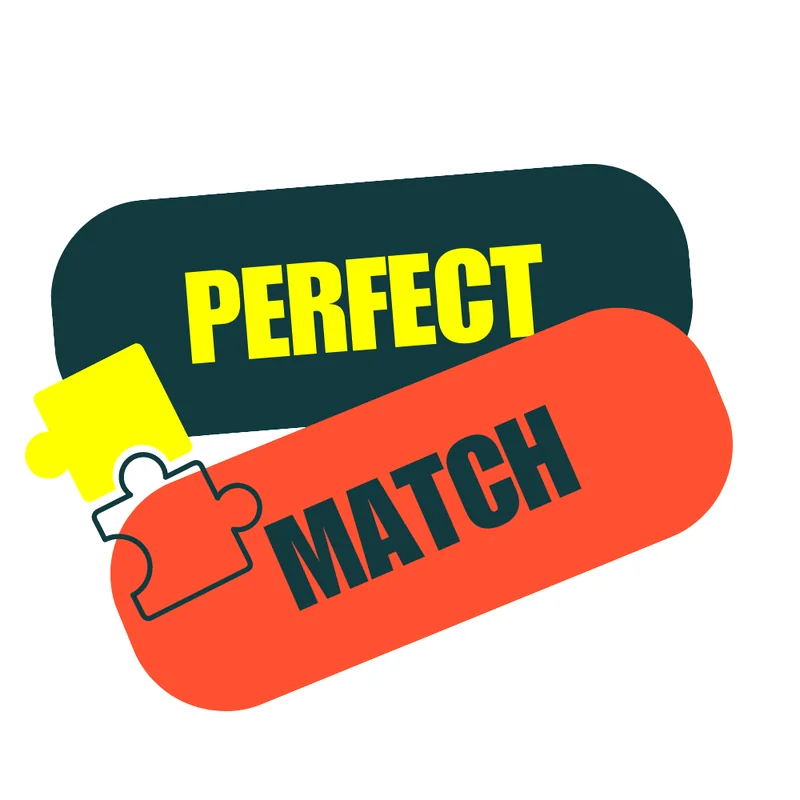 Ilustración de dos piezas de puzle con las palabras Perfect Match.